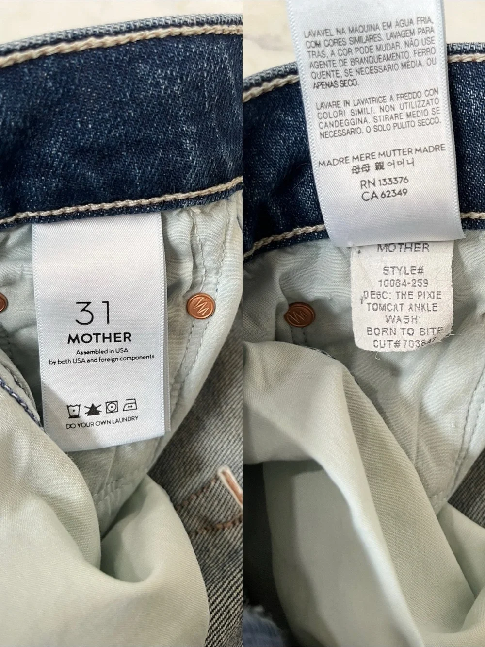 MOTHER SUPERIOR Pixie Tomcat Ankle Jeans in Born To Bite Exposed Button Fly 31 - Picture 16 of 16